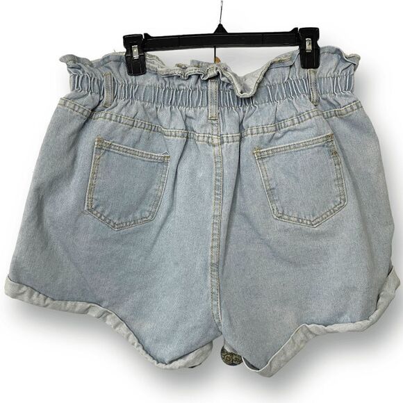 SHEIN Women's Distressed Rolled Bottom Hem Light Denim Paperbag Shorts Size 2XL - Picture 6 of 9